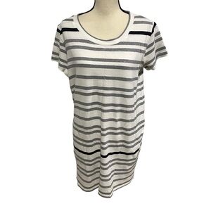 White + Warren Midi Tee Shirt Dress Sz Medium Striped White Grey